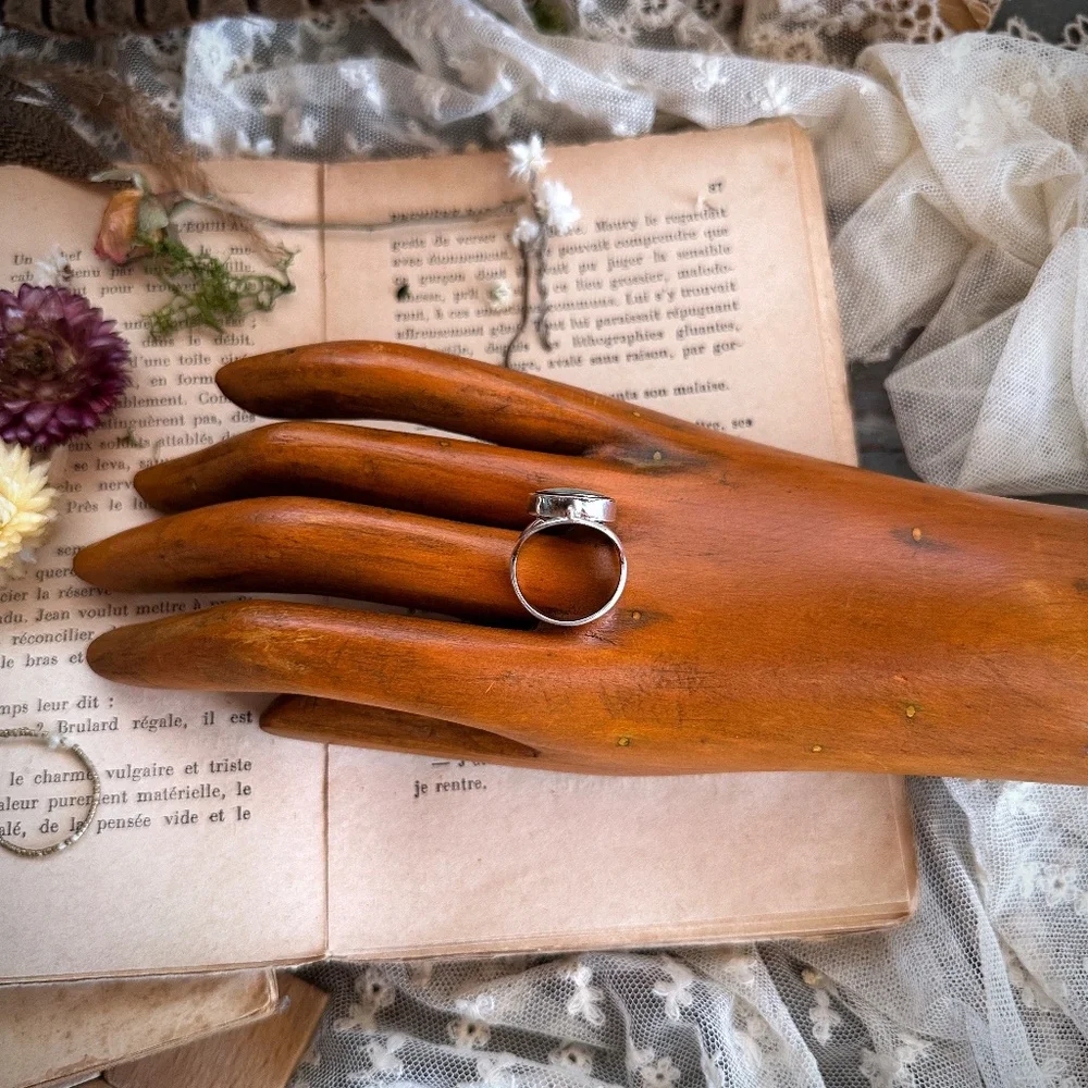 Vintage Sterling Silver Lapis Lazuli & Chrysoprase Spinner Bezel Ring Size 7.75 - Picture 12 of 14